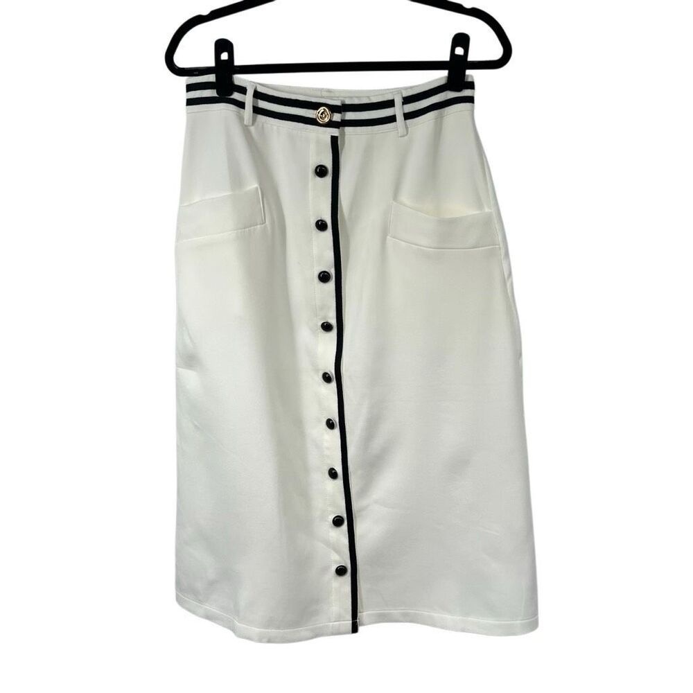 White Faux Button Front Long‎ Pencil Skirt Sz L